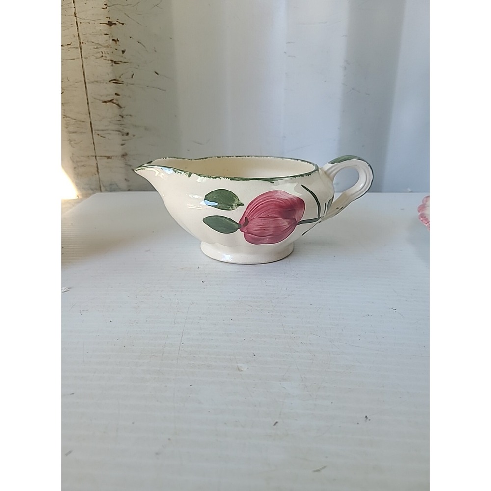 Vintage Blue Ridge Southern Pottery Gravy Boat  Apple Pattern Green Trim Sauce